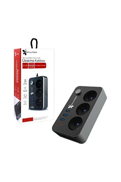 asua مقبس ثلاثي مقاوم للتيار الحراري Fulltech 3 × USB بطول كابل 2 متر