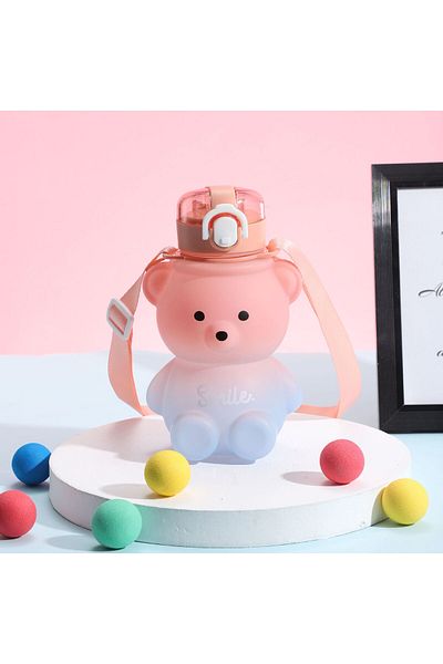 Yumiko Water Bottle with Teddy Bear and Straw 0.8 L Smile School Water Bottle Children's Water Bottle