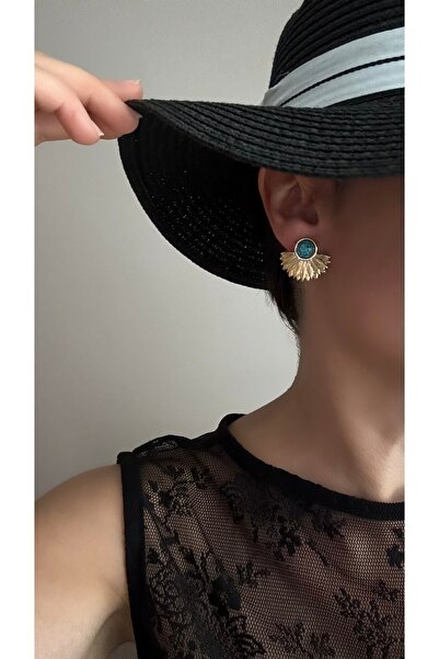 Çelik Firuze Yaprak Tasarım Şık Kararmaz Çelik Küpe