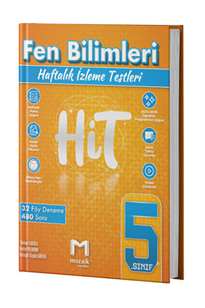 Mozaik Yayınları Mozaik 5. Sınıf Fen Bilimleri HİT Haftalık İzleme Testleri 32 Deneme 480 Soru