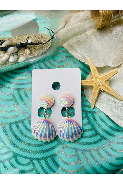 1PARÇAMAVİ White Pearl Mermaid Seashell Non-Perforated Ear Pinch Clip Children's Earrings