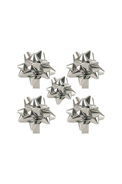 Ambalaj Evi Metallic Silver Self-Adhesive Bow Star 100 Pieces Gift Package Ornament