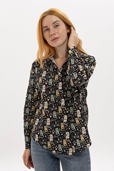 S-Ponder Women's Viscose Long Sleeve Shirt with Cat Design