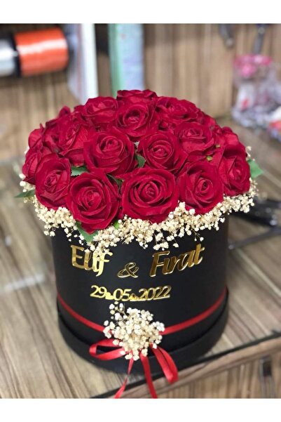 sara tasarım 16 adet Siyah Kutuda Kız İsteme Çiçeği, kırmızı Gül Söz Çiçeği, ...