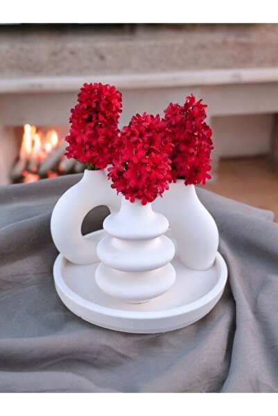 BSG HOME مزهرية مع صينية دائرية - إكسسوار ديكور منزلي - مجموعة مزهرية بسيطة