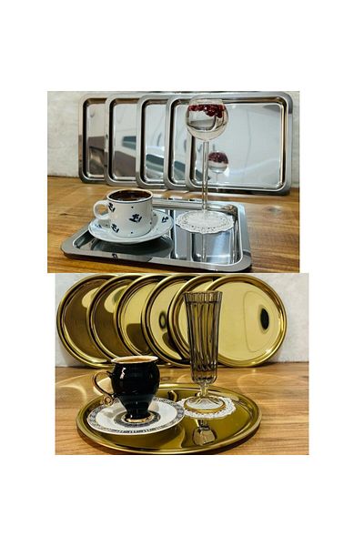 BİMOTE 12-Piece Stainless Steel Round Square Coffee Pastry Presentation Tray - Decorative Serving