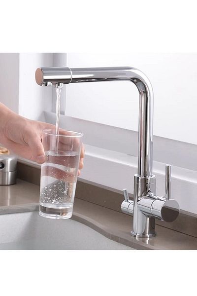RENA DESIGN CHROME PURIFIED KITCHEN SINK BATTERY 3 WAY L PIPE LUXURY WATER SAVE Faucet