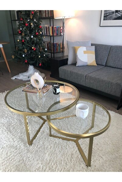 alkametal Ikili Gold Sehpa