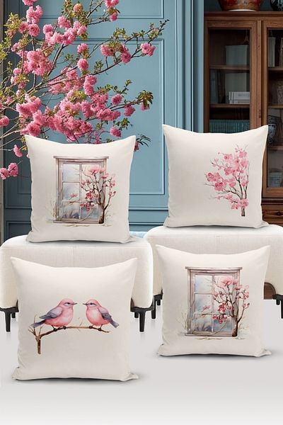 Bertille Home Πρωτοχρονιάτικη Σειρά - Σετ με 4 καλύμματα μαξιλαριού με ψηφιακή εκτύπωση διπλής όψης (Χριστουγεννιάτικο κάλυμμα μαξιλαριού)