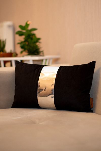 Rayda Home Husa De Perna Decorativa Neagra Si Argintie Piele Stralucitoare Detaliata Catifea Luna 30*50 Cm
