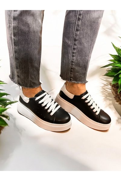 Dağlı Women's Black Genuine Leather Sports Sneaker Lace-Up Daily Use Soft Lightweight & Comfortable Sole