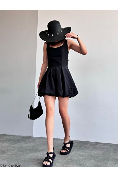 Liora Kadın Siyah Askılı Mini Balon Elbise