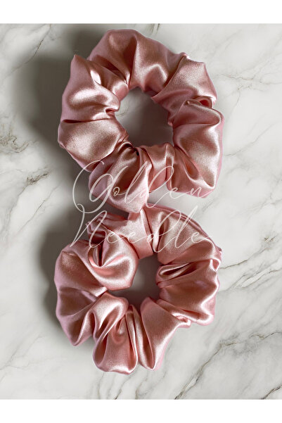Golden Needle حزمة من 2 إبزيم مطاطي من الساتان Scrunchie للسيدات باللون الورد...
