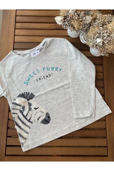 Baby Aden Gray Zebra Embroidered - Glitter and Tassel Girl's Baby Top