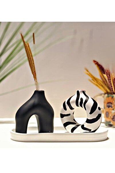 Sane Home Set de 3 vaze minimaliste boeme cu model zebră alb-negru