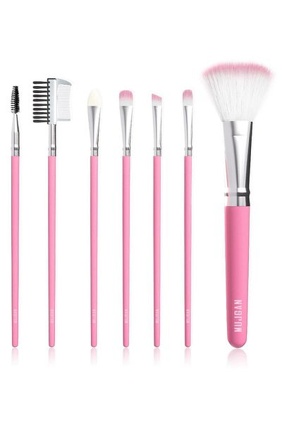 MUJGAN 7-Piece Bag Brush Set Pink