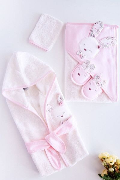 Gaye Bebe 826 Baby Girl Cotton Bathrobe Set