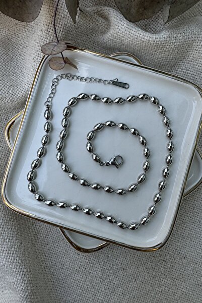 Genel Markalar Çelik Sıralı Badem Kolye 47cm