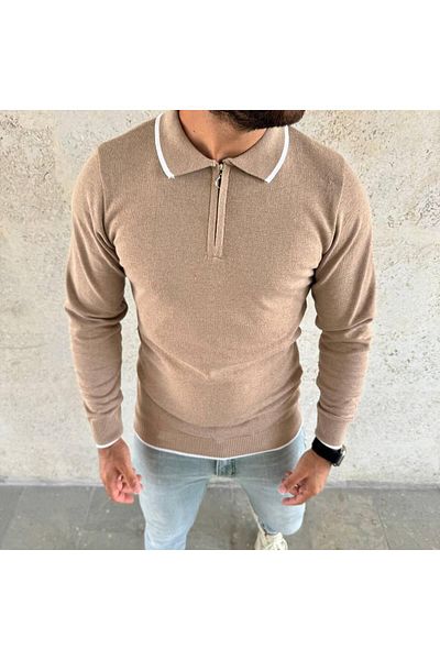 LUPERCUS Μπεζ Slim Fit Knitwear Polo Neck Ανδρικά