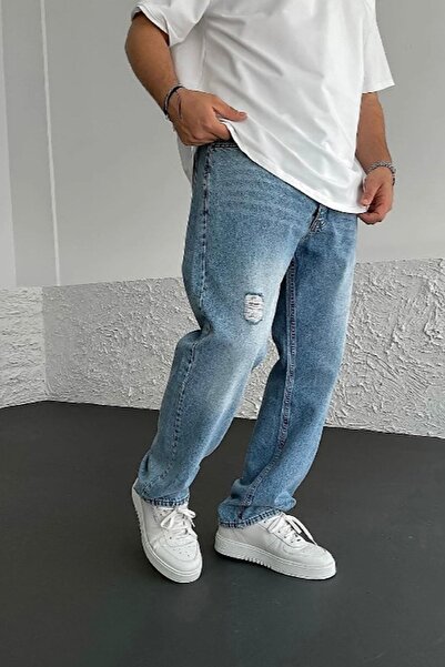 NO61 MAN Baggy Mavi Renk Rahat Kalıp Kot Pantolon