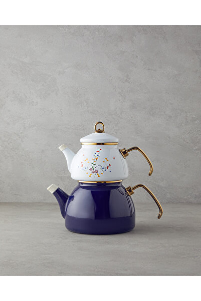 English Home Floral Symphony Emaye Mini Çaydanlık 1,1 Lt 2,3 Lt Kobalt Mavi