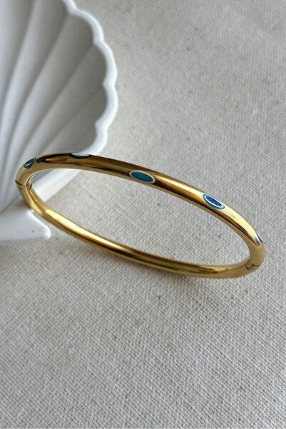 MODA Caprea Çelik 17 Cm Tam Tur Ince Nazar Kadın Kelepçe Kadın Çelik Bileklik Nazarlı Bileklik