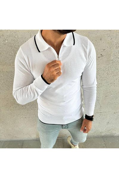 LUPERCUS White Knitwear Polo Collar Slim Fit Men's Tops