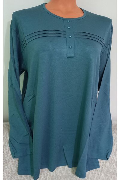Anne Green Oversize Combed Cotton Blouse - Long Sleeve, Crew Neck Er Clothing Mother