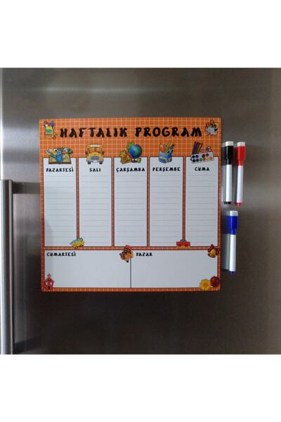 Giftsturkiye Weekly Schedule Magnet Planner School - Erasable Magnetic Writing Board. (33x32cm) + 3 Pens