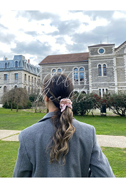 Golden Needle 2’li Pudra Pembesi Kadın Saten Scrunchie Lastik Toka