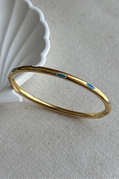 MODA Caprea Çelik 17 Cm Tam Tur Ince Nazar Kadın Kelepçe Kadın Çelik Bileklik Nazarlı Bileklik