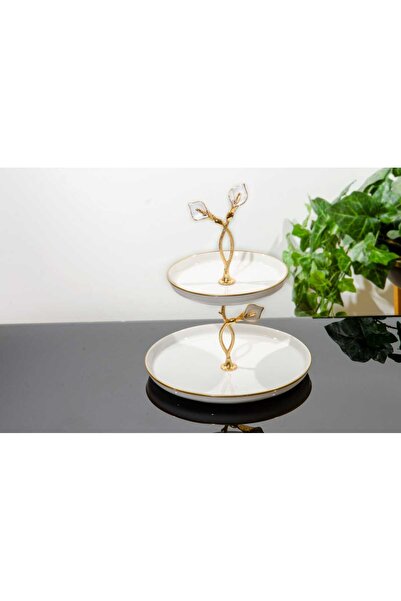 MaviDamla İKİ KATLI  PORSELEN SUNUMLUK GALA MİNELİ