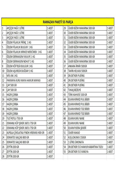 Marketcidenal Ramazan Erzak Yardım Paketi 55 Parça Kumanya Kolisi