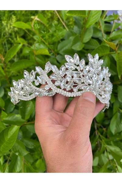 ANZE White Crystal Jewelled Bridal Crown