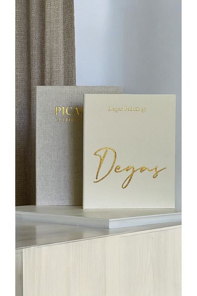 HOME DEKORİSTA Picasso-degas Book Box Set of 2 - Linen Gold and Cream Gold Fabric Covered Decorative Design