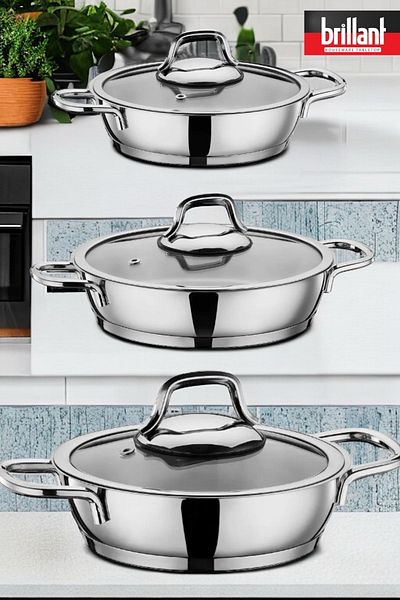 Brillant 16/18/20 Cm 6 Piece Stainless Steel Cookware Set - Thick Sole