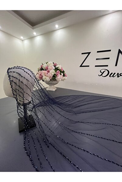 ZEN DUVAK Lacivert Nakışlı Duvak