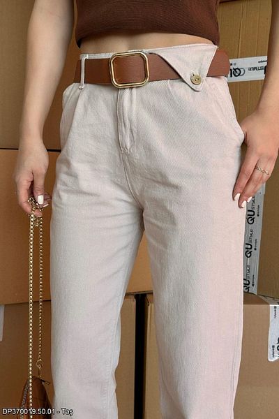 Liora Women's Stone Color Belt Detailed Trousers
