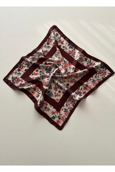 AGAPI باندانا زاوية منقوشة بالزهور البنية - وشاح