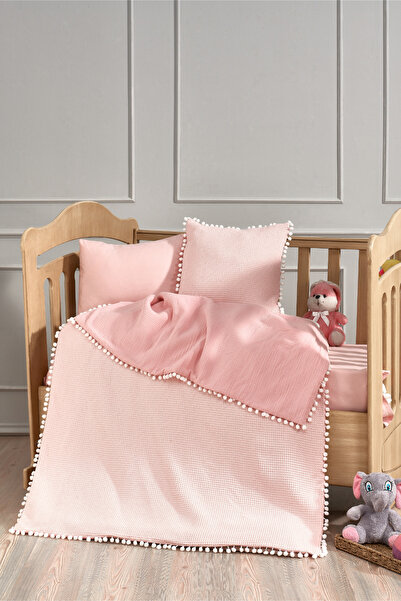 Minelya Home Collection Double-Sided, Pompom-Embellished 100% Cotton Muslin P...