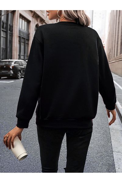 MODARİCH Hanorac oversize cu inimă fluture - Imprimat negru, decolteu ridicat