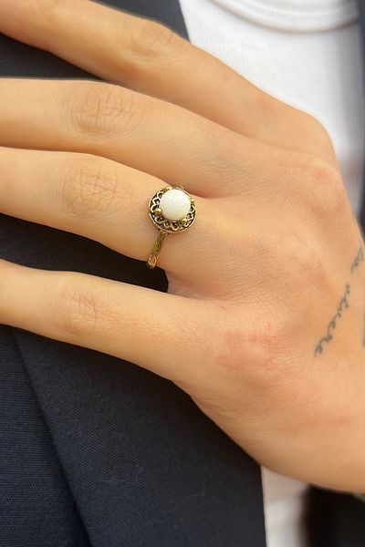 Pinart Adjustable Natural Stone Copper Women's Ring SM00012345