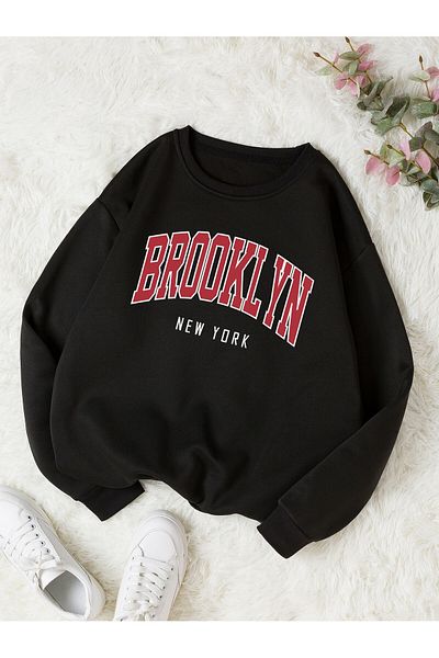 MODARİCH Μπλουζάκι Brooklyn New York Oversize με εμπριμέ μαύρο φούτερ - ανυψωμένη λαιμόκοψη