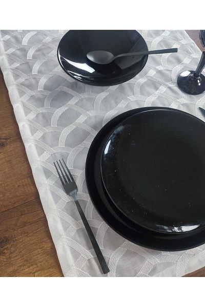 PİKKO HOME Poliester cu Motiv Broderie Albă - 48*152 Cm