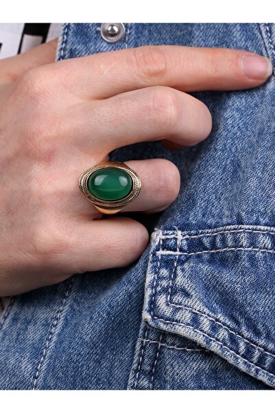 esha خاتم نسائي قابل للتعديل من الأحجار الطبيعية من العقيق الأخضر