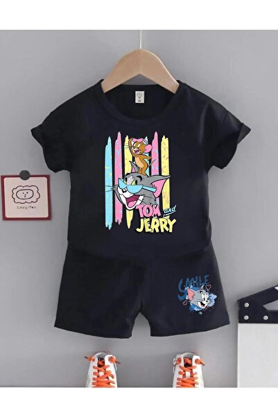 JoneBase طقم تي شيرت وشورت للأطفال بتصميم توم وجيري - 100% قطن