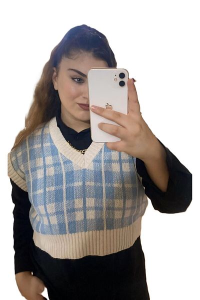 moda mh 45 cm Plaid Crop Sweater