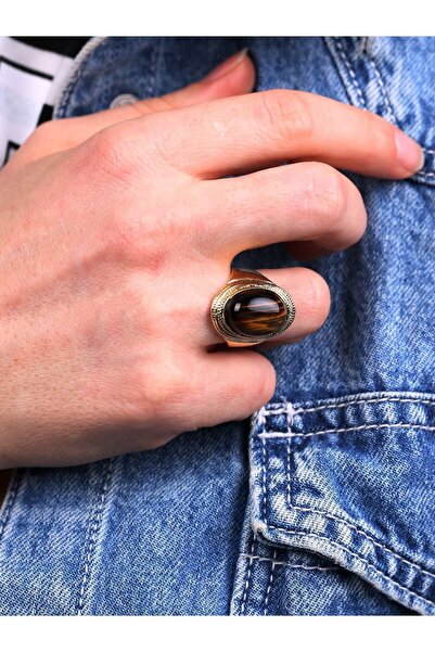 esha خاتم نسائي قابل للتعديل من الحجر الطبيعي بحجر النمر الطبيعي