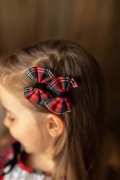 PixyLove Red Girl's 2-Piece Clip Bow Scotch