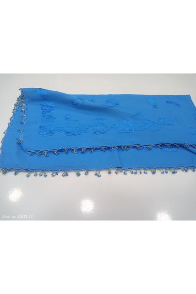hoaryage Handmade Patterned Jagarli Beaded Scarf, Writing, Cheesecloth Yemeni, Foulard, 4 Edge Embroidered